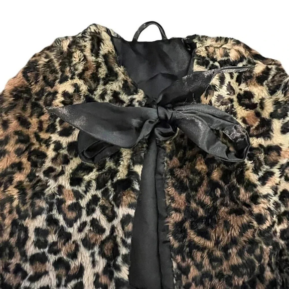 Toby Girls Leopard Faux Fur Shrug Size Small Black Brown Tan Animal Print Formal - Picture 3 of 5